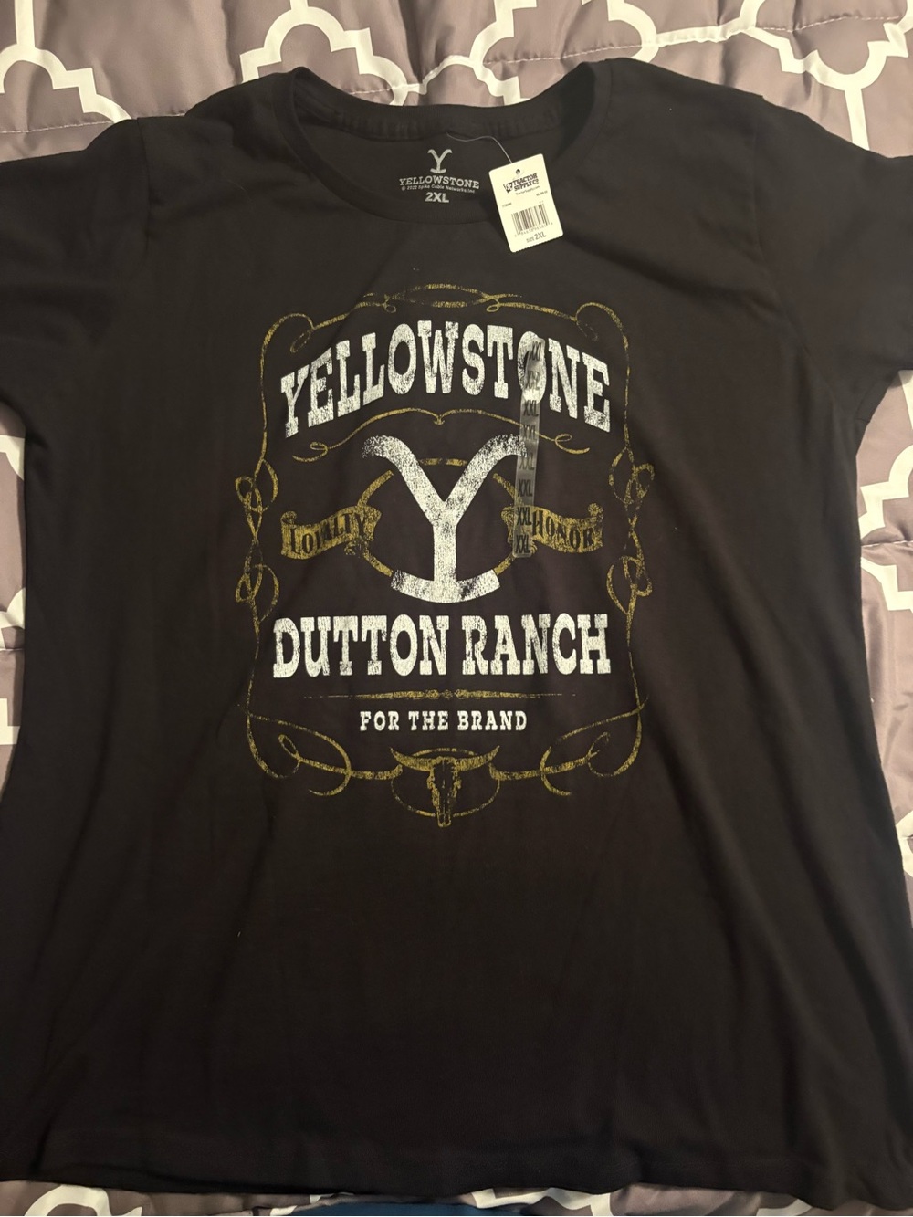Yellowstone Dutton Ranch Graphic Tee - Black with White & Gold Print 2XL nwt